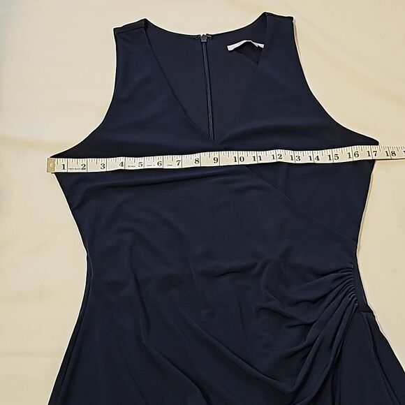 Luxe by Carmen Marc Valvo Navy Blue Fit and Flare Ruffled Dress - Picture 5 of 10